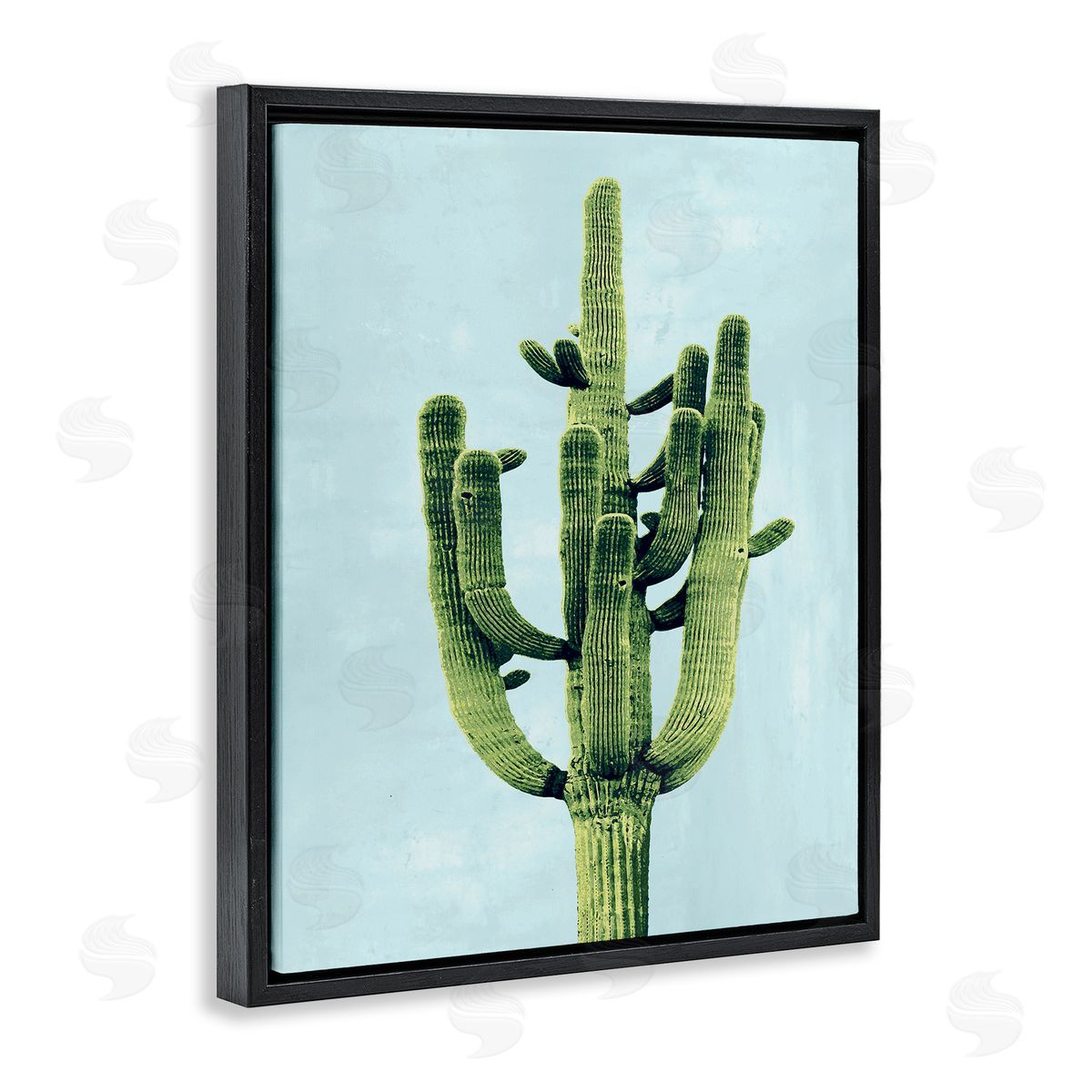 Desert Cactus over Pastel Blue Black Floating Frame Canvas Wall Art, Home Decor by Mia Jensen