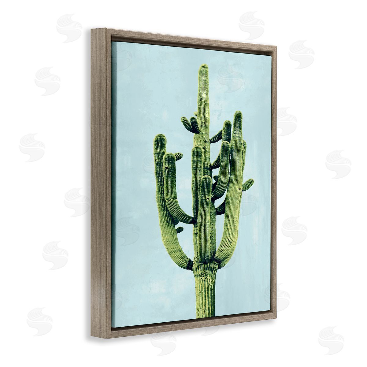 Desert Cactus over Pastel Blue Brown Floating Frame Canvas Wall Art, Home Decor by Mia Jensen