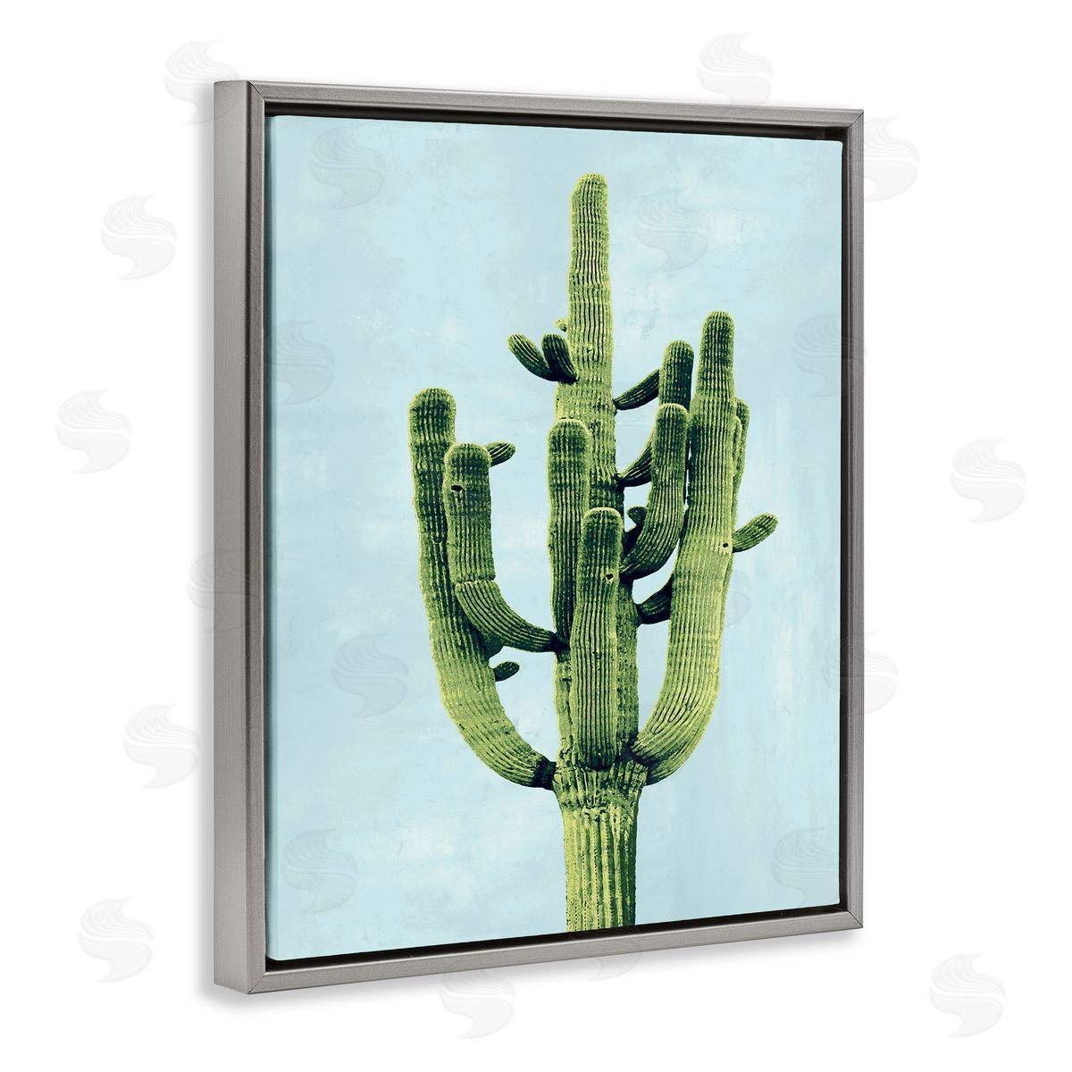 Desert Cactus over Pastel Blue Grey Floating Frame Canvas Wall Art, Home Decor by Mia Jensen