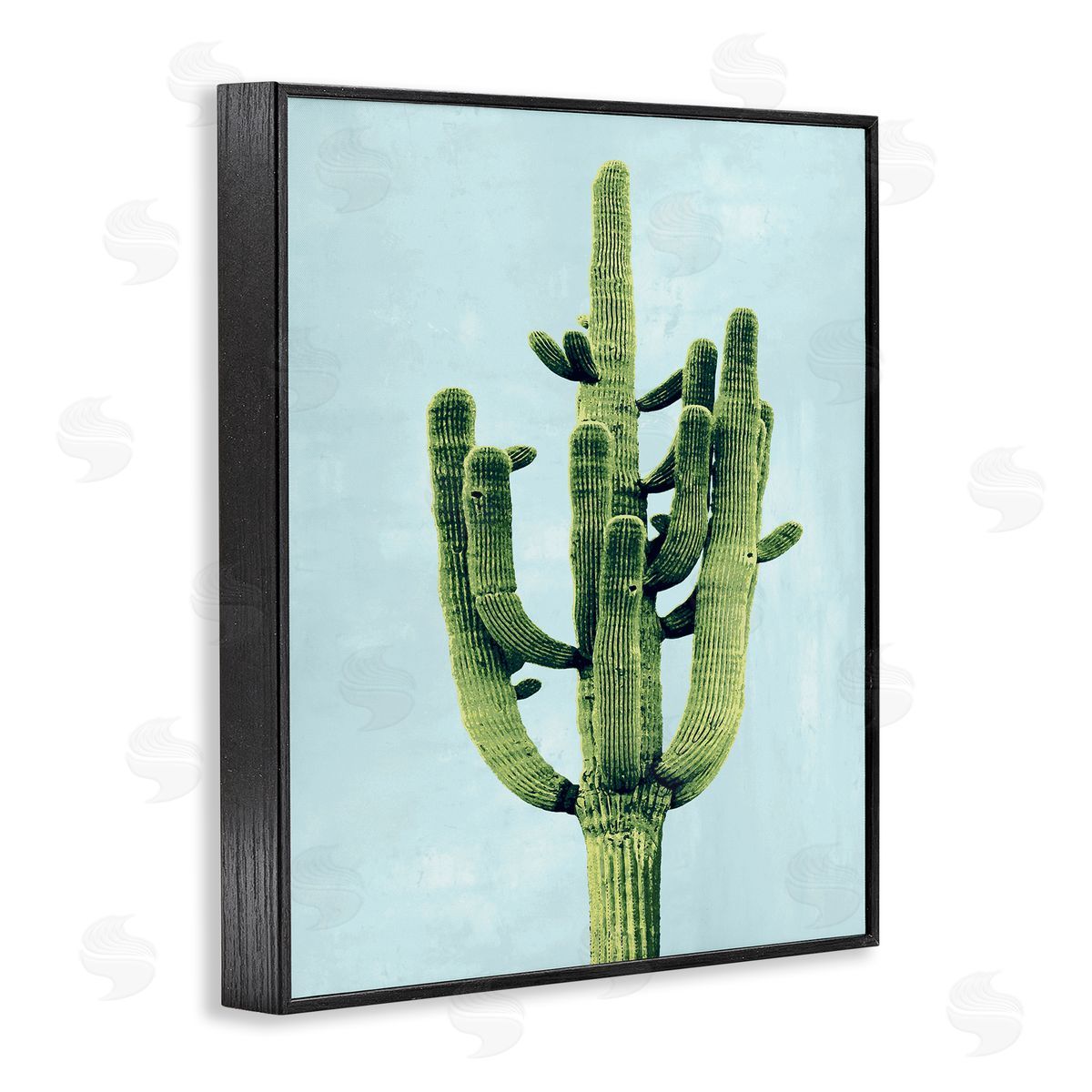 Desert Cactus over Pastel Blue Black Frame Print Wall Art, Home Decor by Mia Jensen