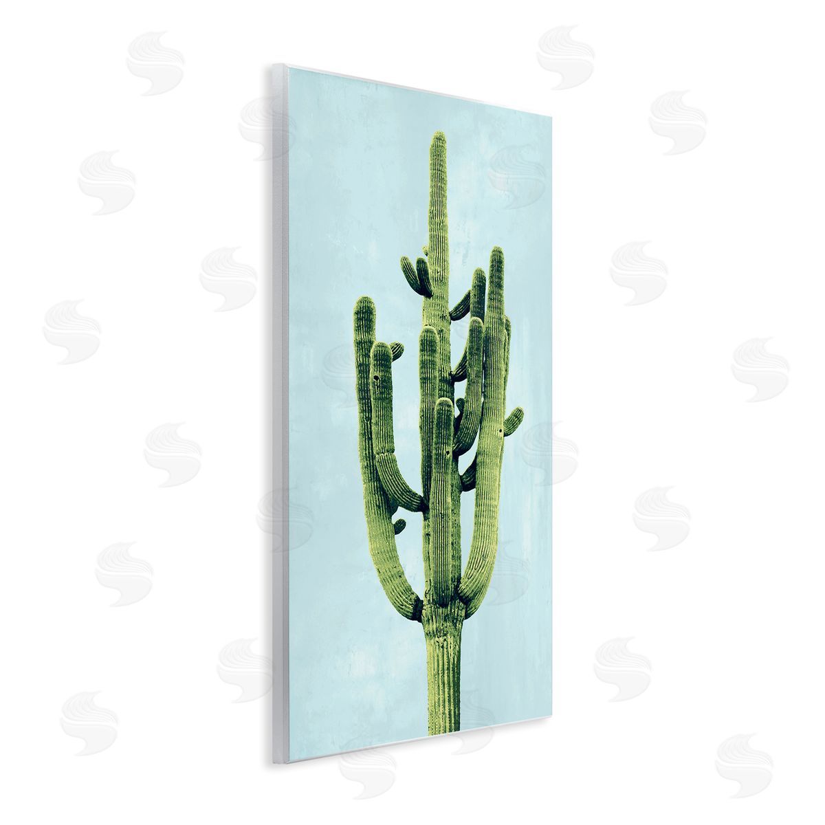 Desert Cactus over Pastel Blue Wood Plaque Wall Art, Home Decor by Mia Jensen