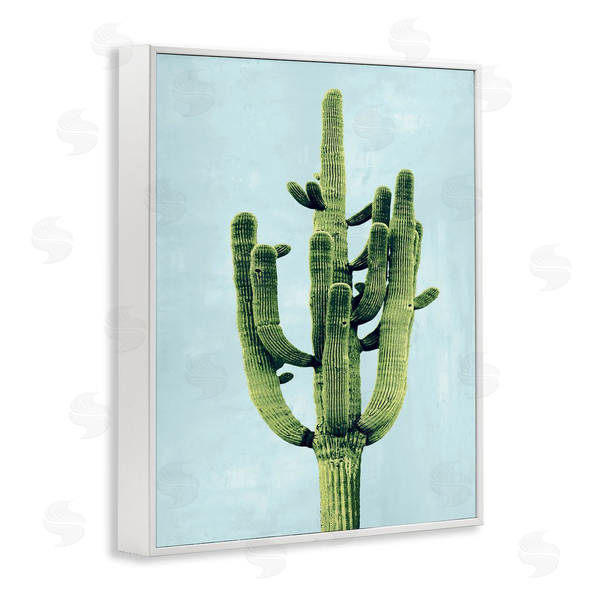 Desert Cactus over Pastel Blue White Frame Print Wall Art, Home Decor by Mia Jensen