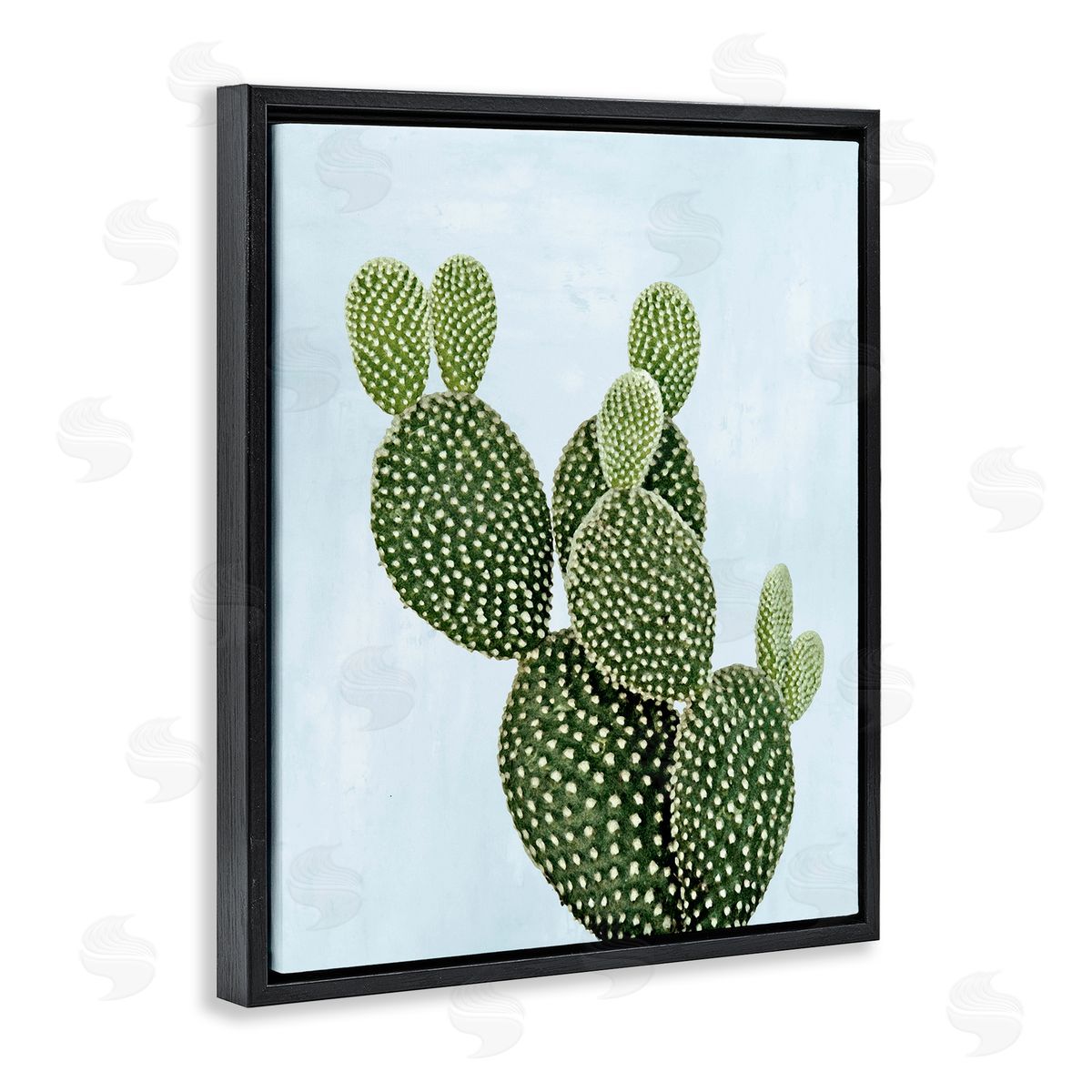 Prickly Pear over Paster Blue Black Floating Frame Canvas Wall Art, Home Decor by Mia Jensen