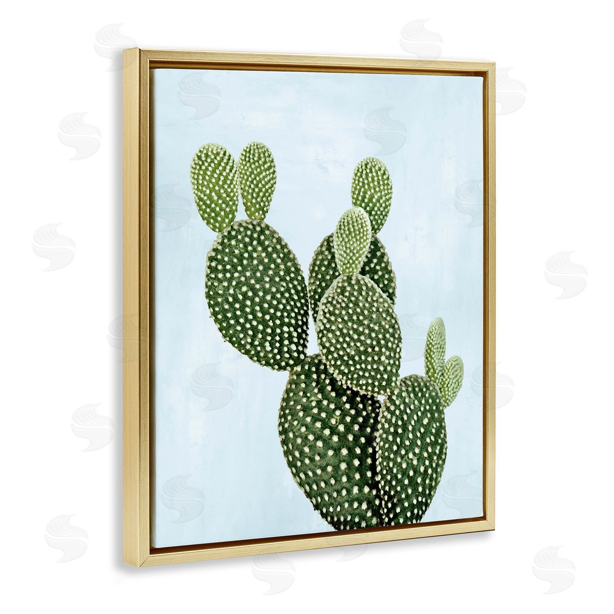 Prickly Pear over Paster Blue Gold Floating Frame Canvas Wall Art, Home Decor by Mia Jensen