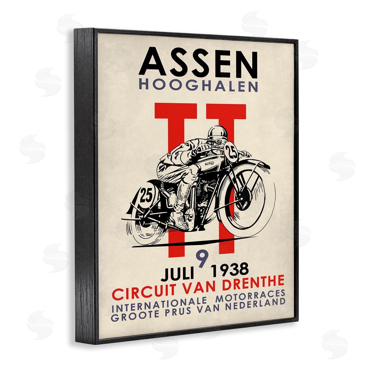 Vintage Motorcycle Racing Circuit Black Frame Print Wall Art, Home Decor by Mark Rogan