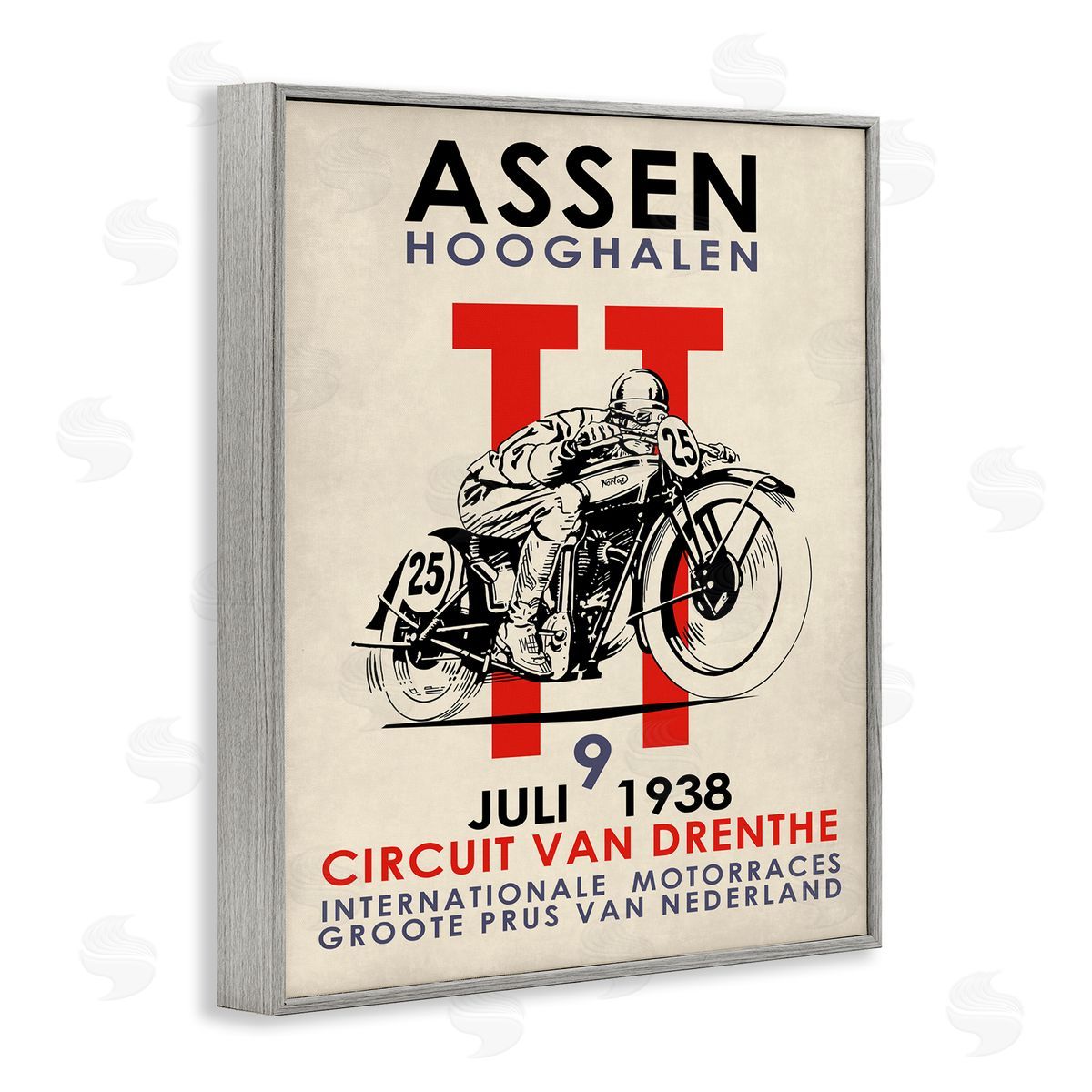 Vintage Motorcycle Racing Circuit Grey Frame Print Wall Art, Home Decor by Mark Rogan