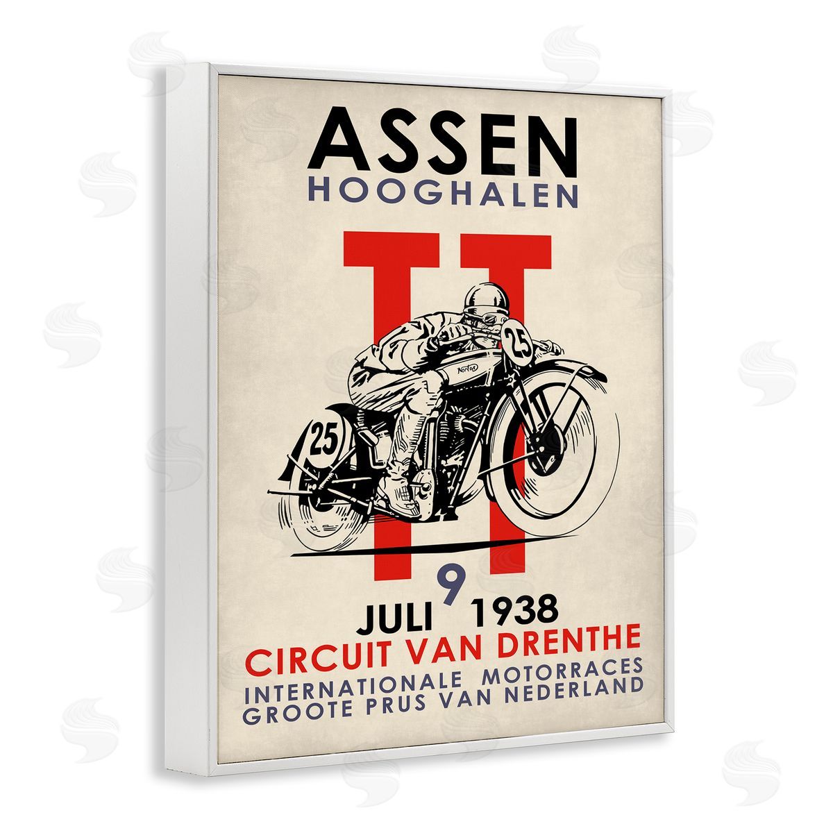 Vintage Motorcycle Racing Circuit White Frame Print Wall Art, Home Decor by Mark Rogan