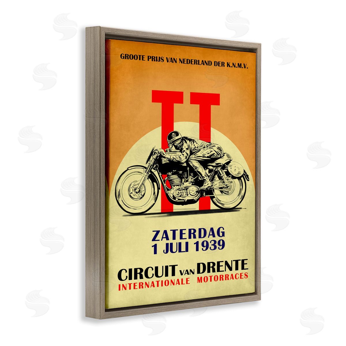 European Motorcycle Racing Circuit Brown Floating Frame Canvas Wall Art, Home Decor by Mark Rogan