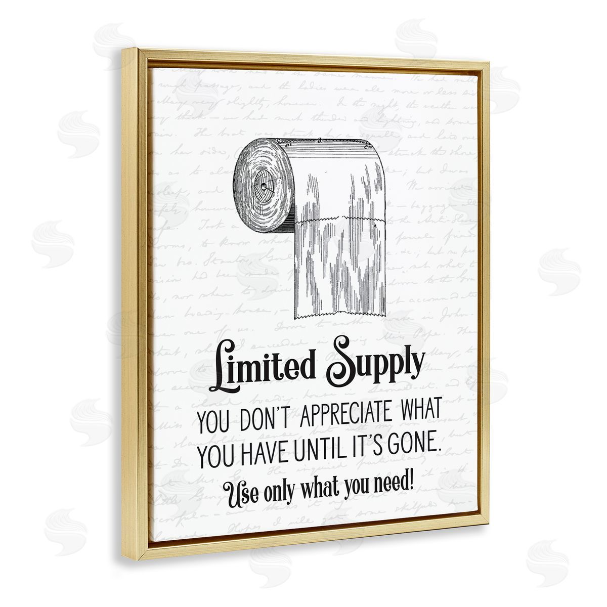 Bathroom Limited Toilet Paper Gold Floating Frame Canvas Wall Art, Home Decor by Lettered and Lined