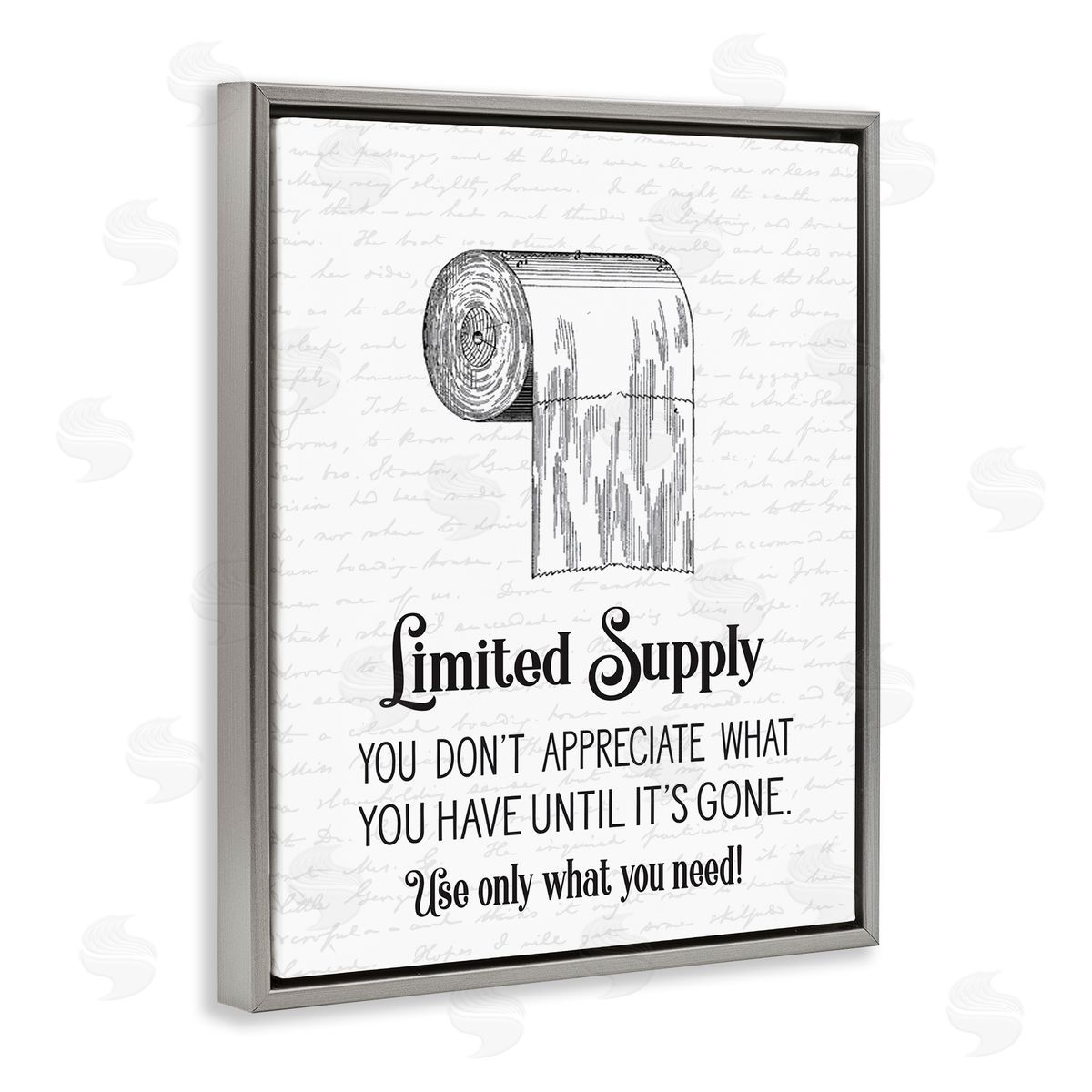 Bathroom Limited Toilet Paper Grey Floating Frame Canvas Wall Art, Home Decor by Lettered and Lined