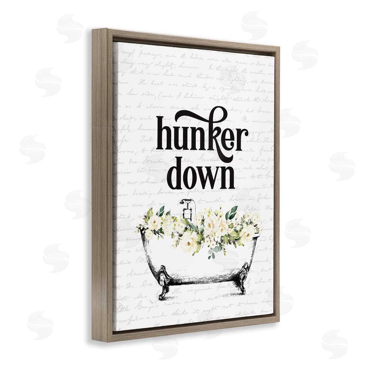 Hunker Down Floral Tub Brown Floating Frame Canvas Wall Art, Home Decor by Lettered and Lined