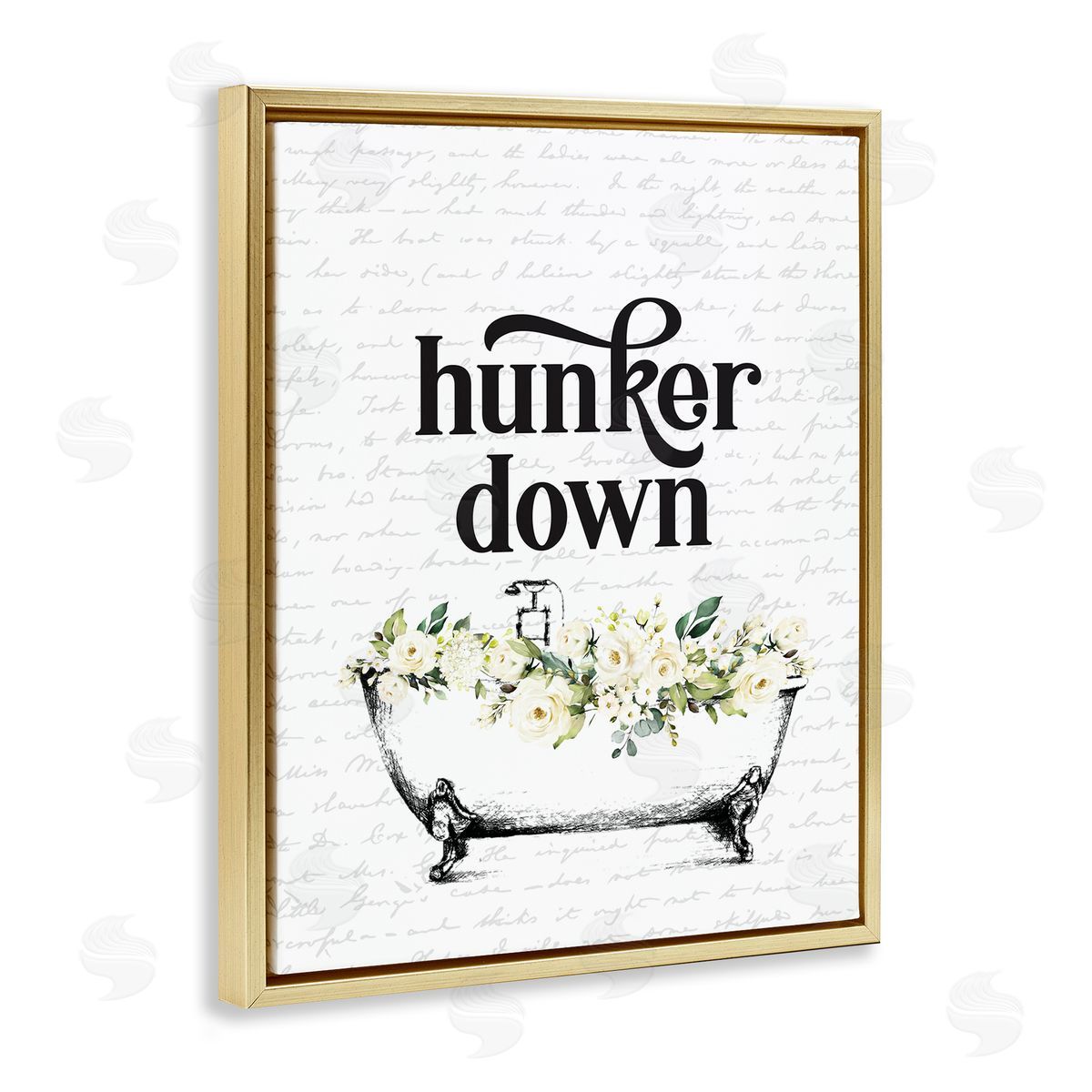 Hunker Down Floral Tub Gold Floating Frame Canvas Wall Art, Home Decor by Lettered and Lined
