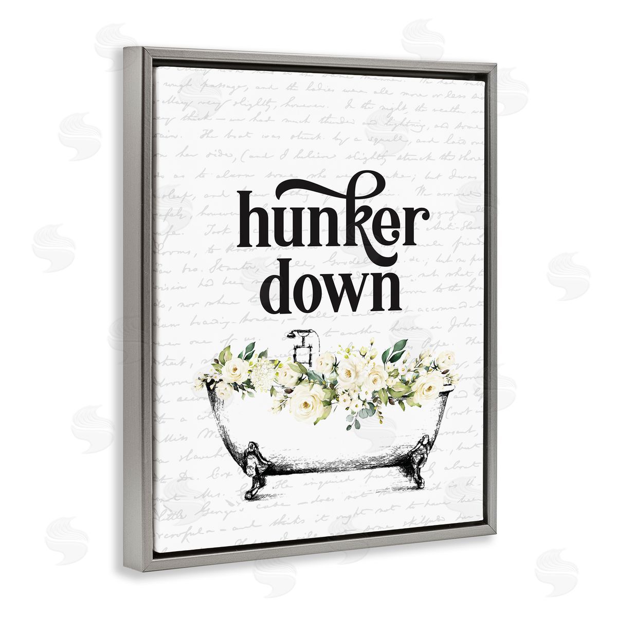 Hunker Down Floral Tub Grey Floating Frame Canvas Wall Art, Home Decor by Lettered and Lined