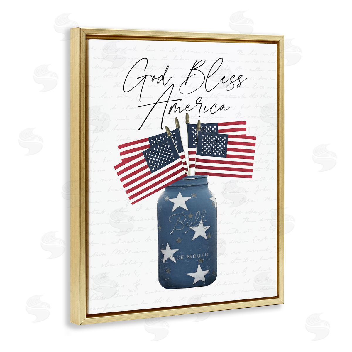 Patriotic Flag Jars Gold Floating Frame Canvas Wall Art, Home Decor by Lettered and Lined