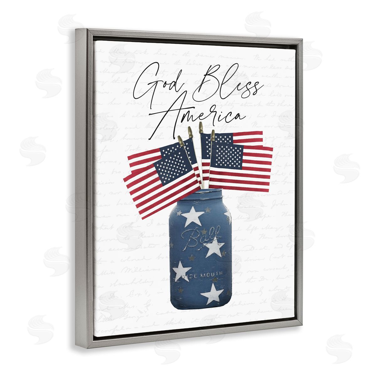 Patriotic Flag Jars Grey Floating Frame Canvas Wall Art, Home Decor by Lettered and Lined