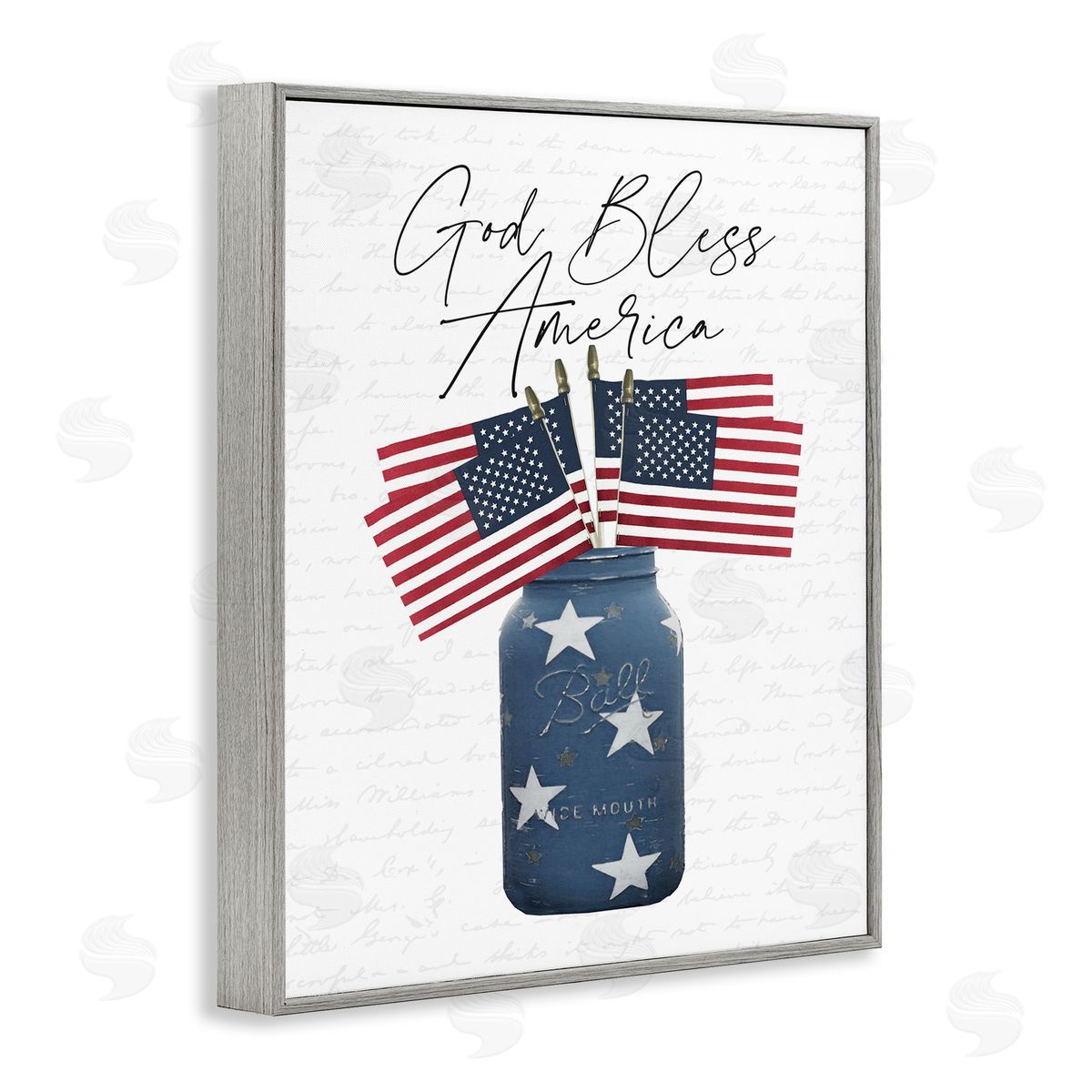 Patriotic Flag Jars Grey Frame Print Wall Art, Home Decor by Lettered and Lined