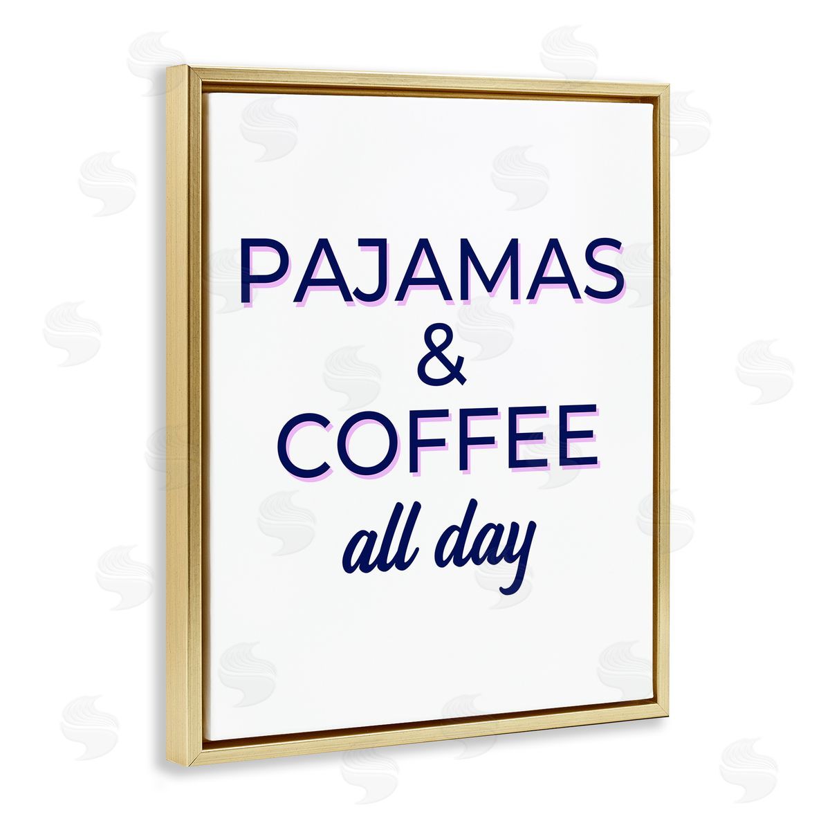Pajamas and Coffee All Day Gold Floating Frame Canvas Wall Art, Home Decor by Anna Quach