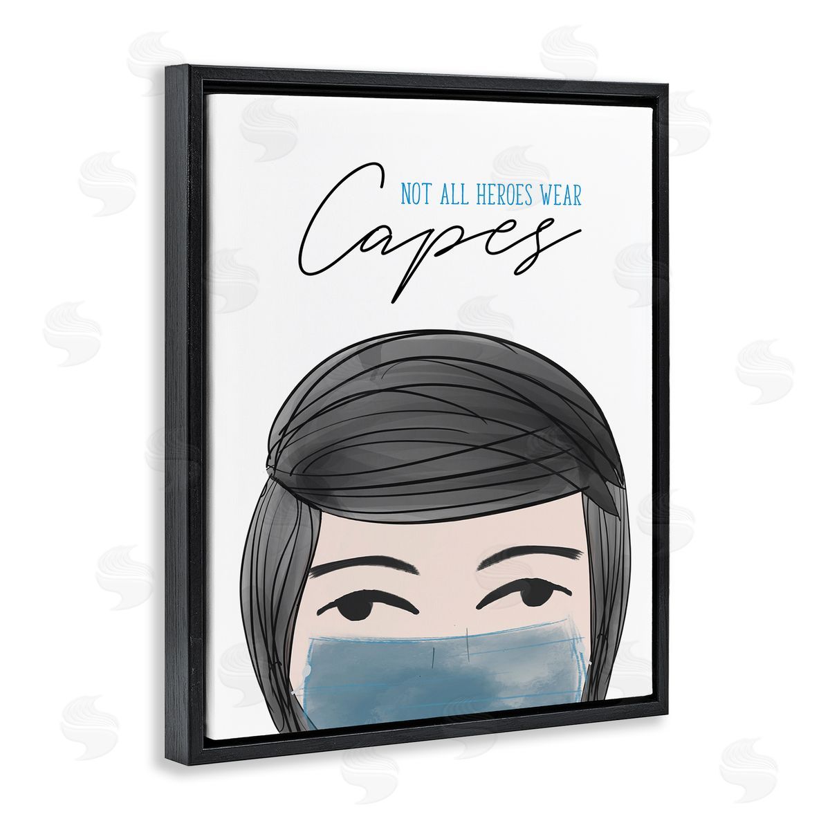 Heroes Wear Masks Male Black Floating Frame Canvas Wall Art, Home Decor by Anna Quach