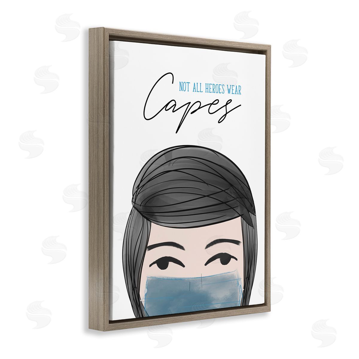 Heroes Wear Masks Male Brown Floating Frame Canvas Wall Art, Home Decor by Anna Quach