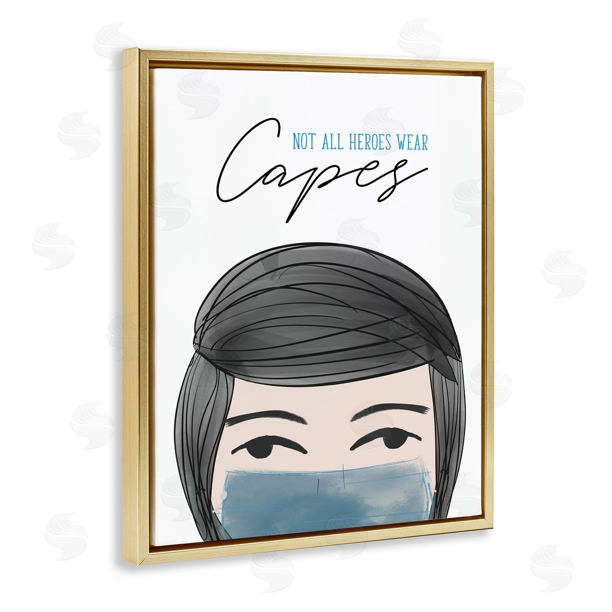 Heroes Wear Masks Male Gold Floating Frame Canvas Wall Art, Home Decor by Anna Quach