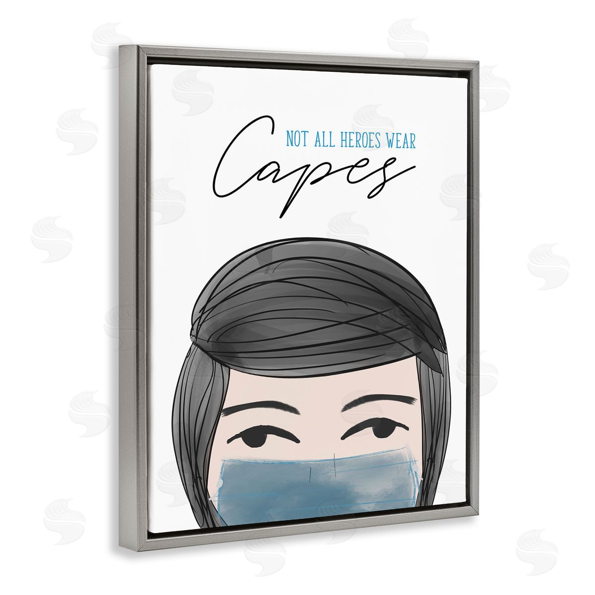 Heroes Wear Masks Male Grey Floating Frame Canvas Wall Art, Home Decor by Anna Quach