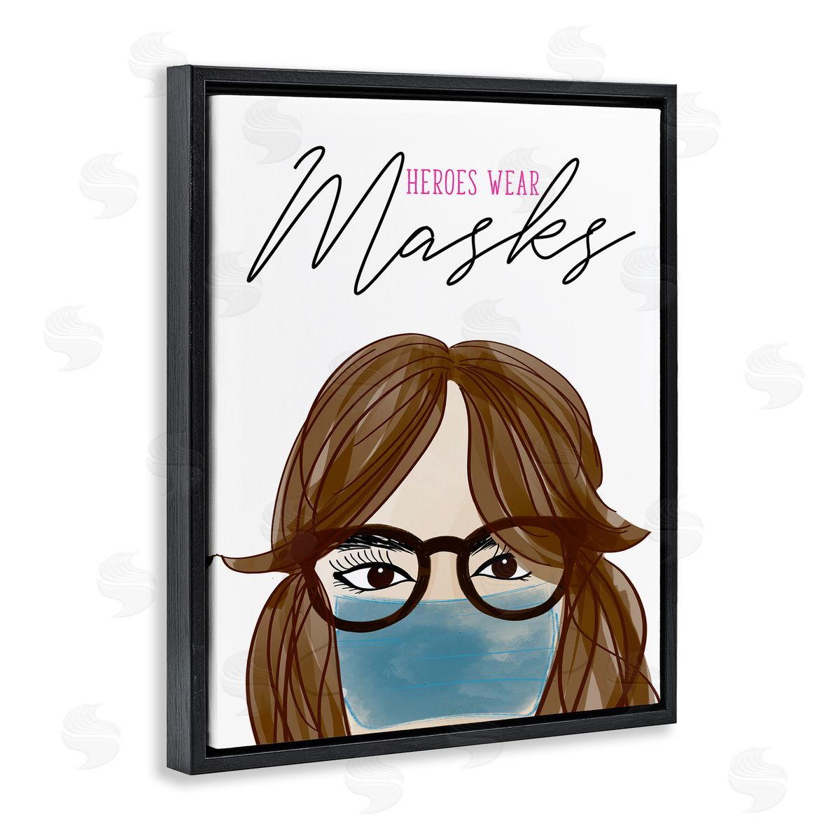 Heroes Wear Masks Female Black Floating Frame Canvas Wall Art, Home Decor by Anna Quach