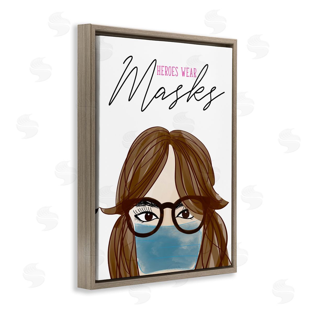 Heroes Wear Masks Female Brown Floating Frame Canvas Wall Art, Home Decor by Anna Quach