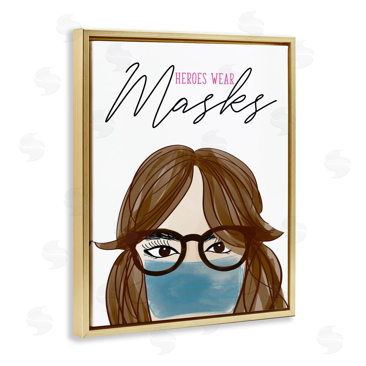 Heroes Wear Masks Female Gold Floating Frame Canvas Wall Art, Home Decor by Anna Quach