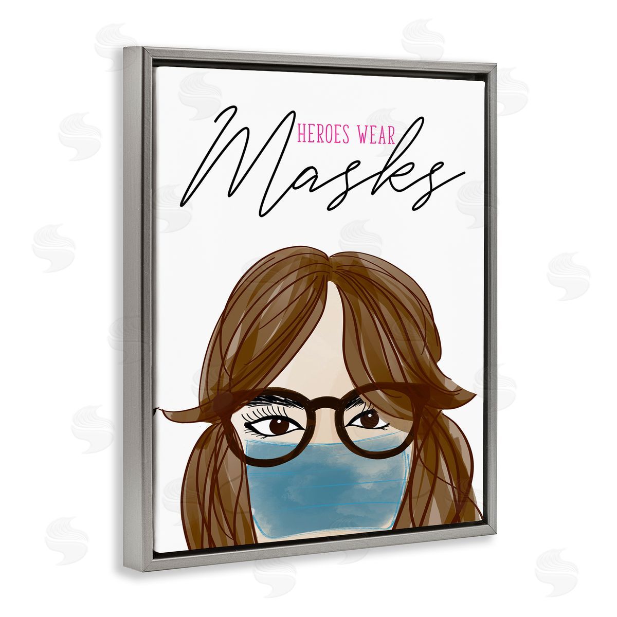 Heroes Wear Masks Female Grey Floating Frame Canvas Wall Art, Home Decor by Anna Quach