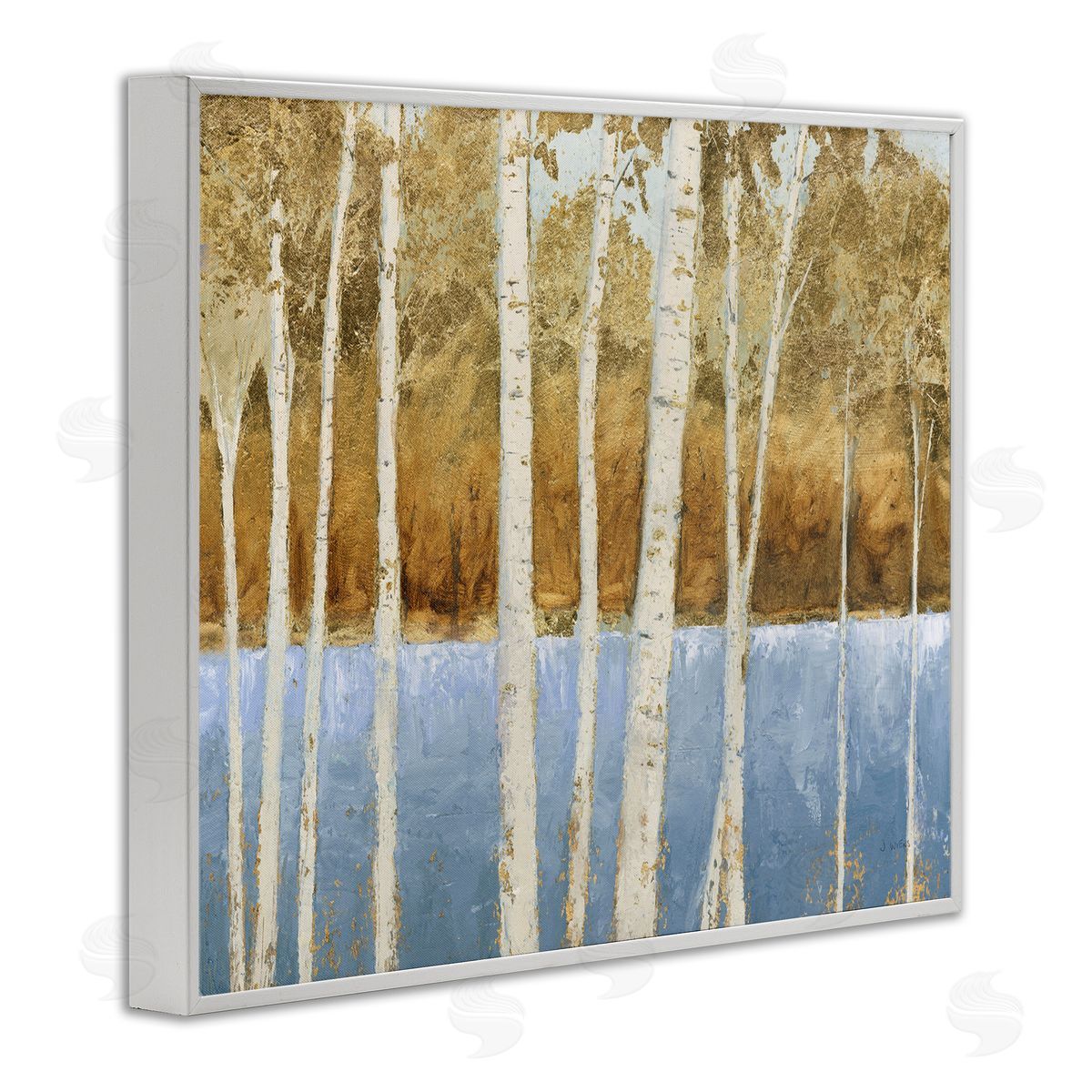 Birch Tree Lake Blue Brown White Frame Print Wall Art, Home Decor by James Wiens