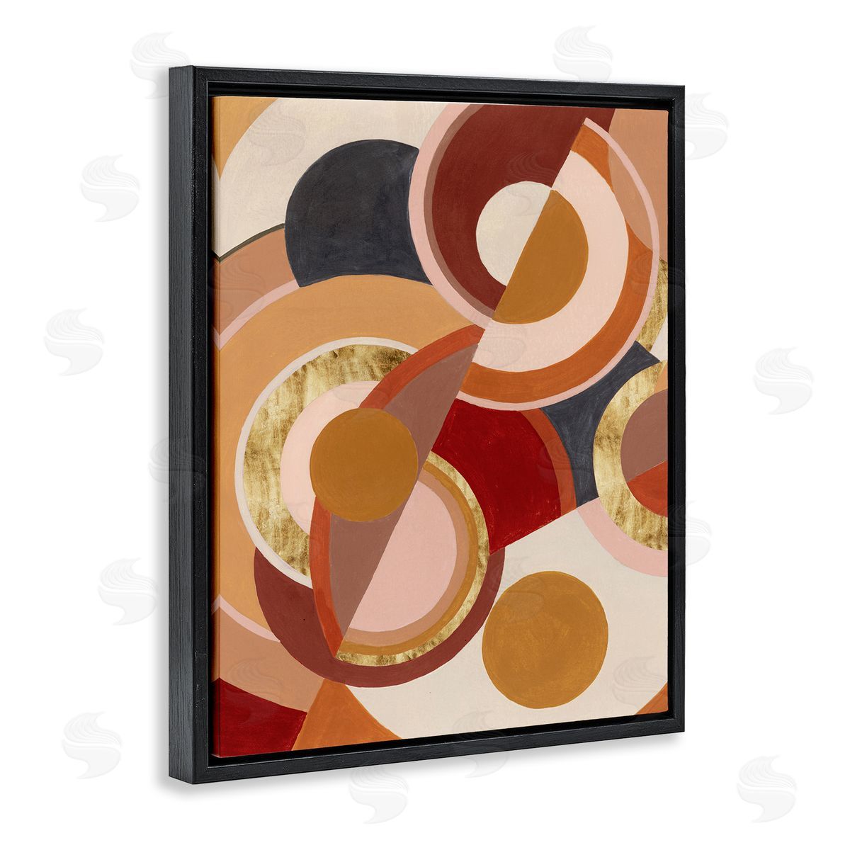 Abstract Asymmetric Circles Brown Black Floating Frame Canvas Wall Art, Home Decor by Grace Popp