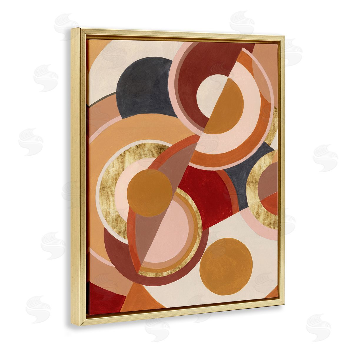 Abstract Asymmetric Circles Brown Gold Floating Frame Canvas Wall Art, Home Decor by Grace Popp