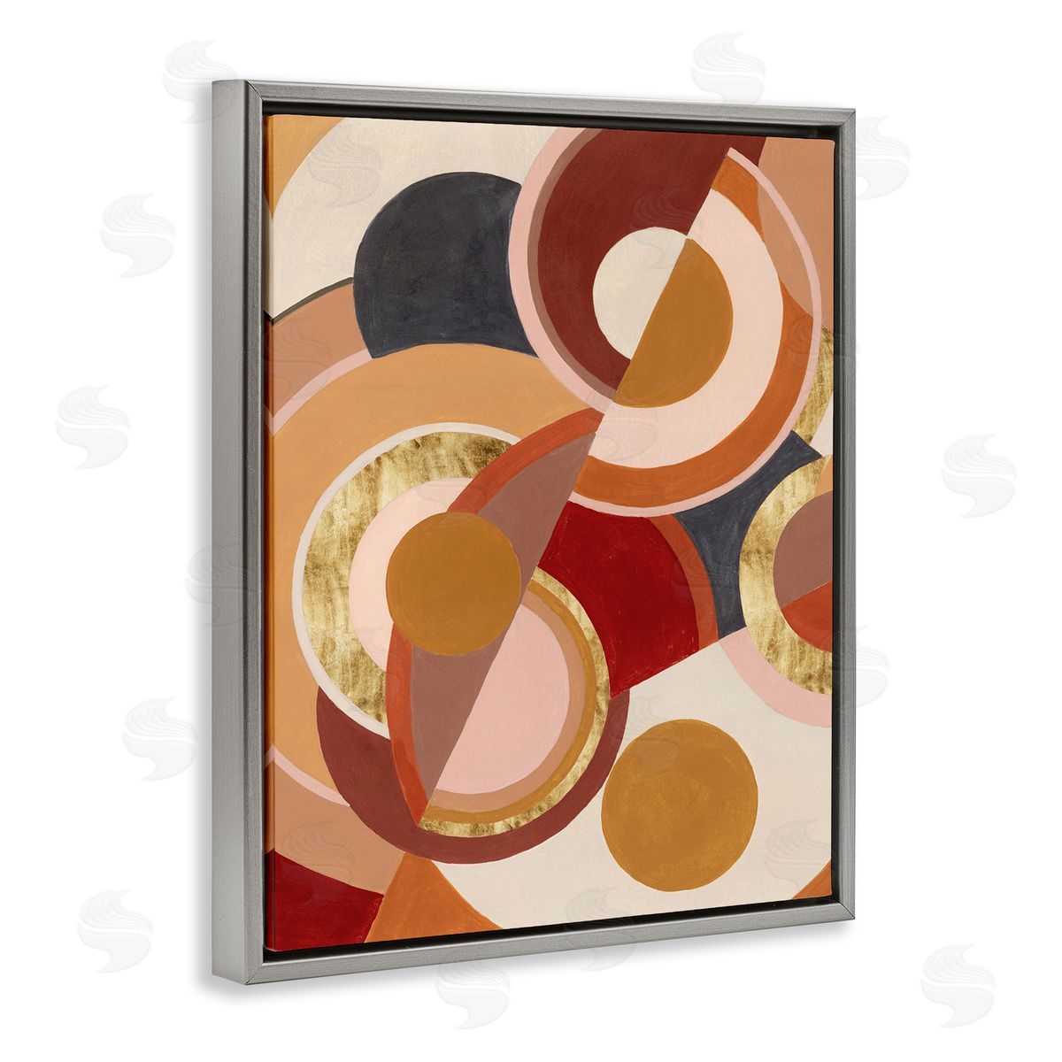 Abstract Asymmetric Circles Brown Grey Floating Frame Canvas Wall Art, Home Decor by Grace Popp