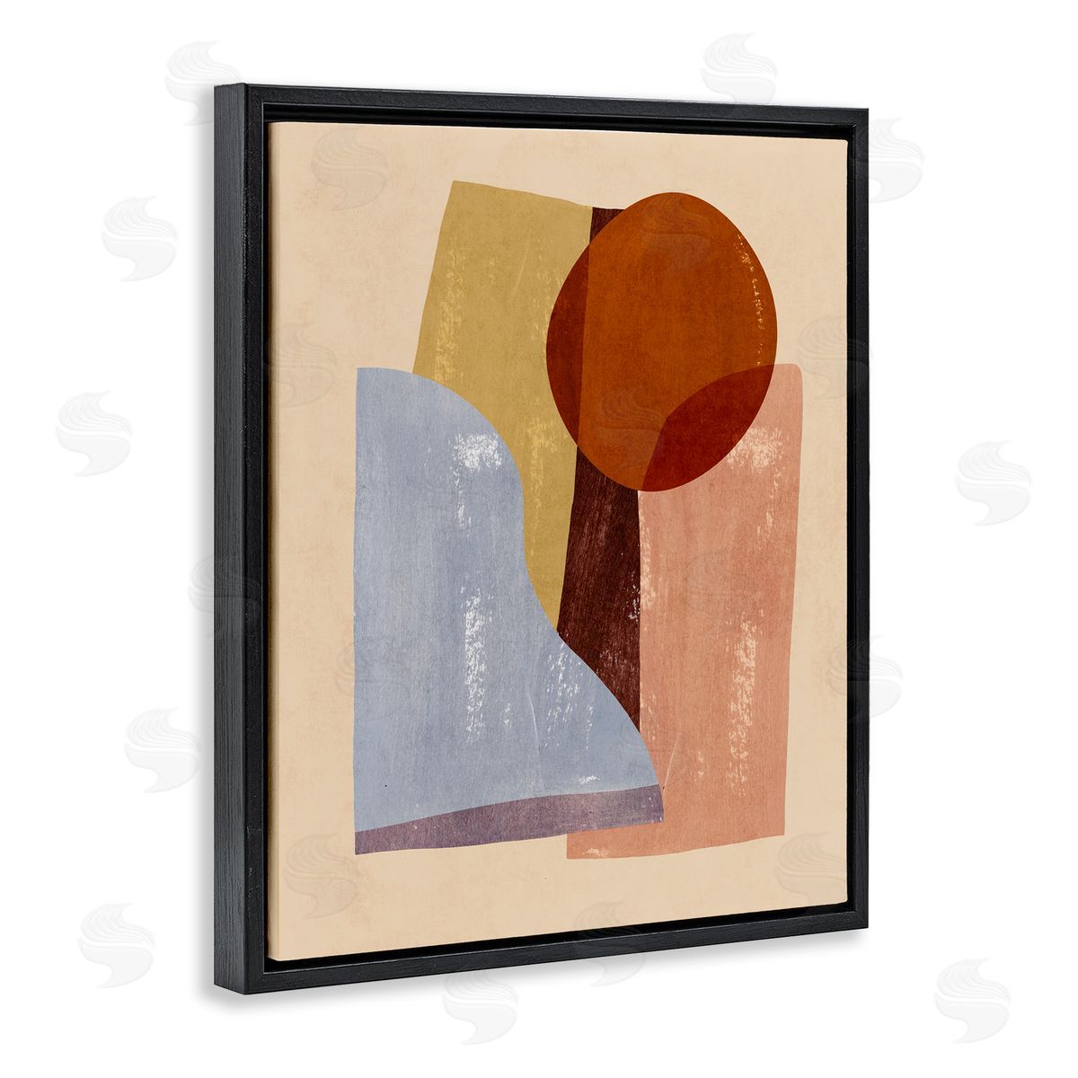 Abstract Colorblock Shapes Brown Black Floating Frame Canvas Wall Art, Home Decor by Annie Warren