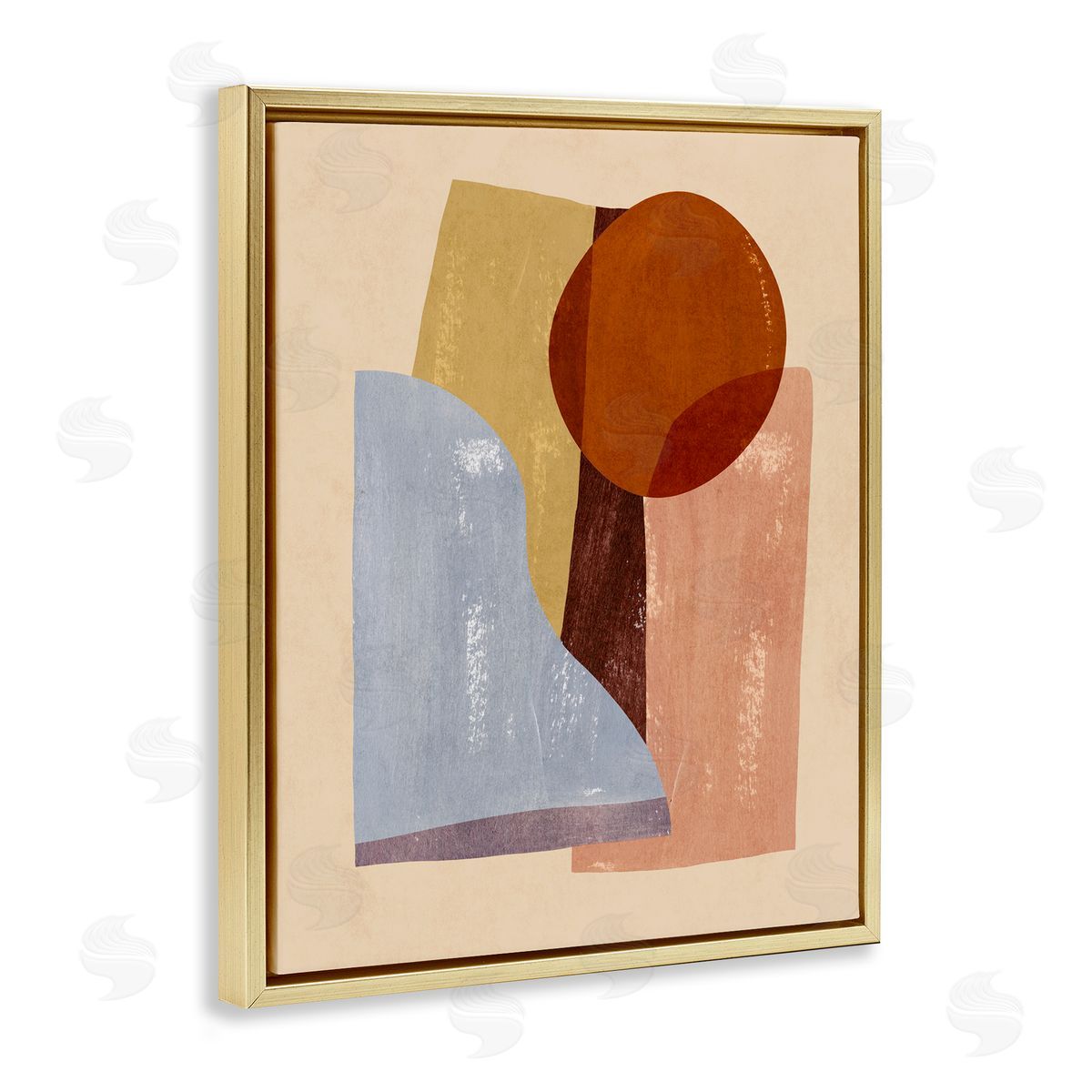 Abstract Colorblock Shapes Brown Gold Floating Frame Canvas Wall Art, Home Decor by Annie Warren