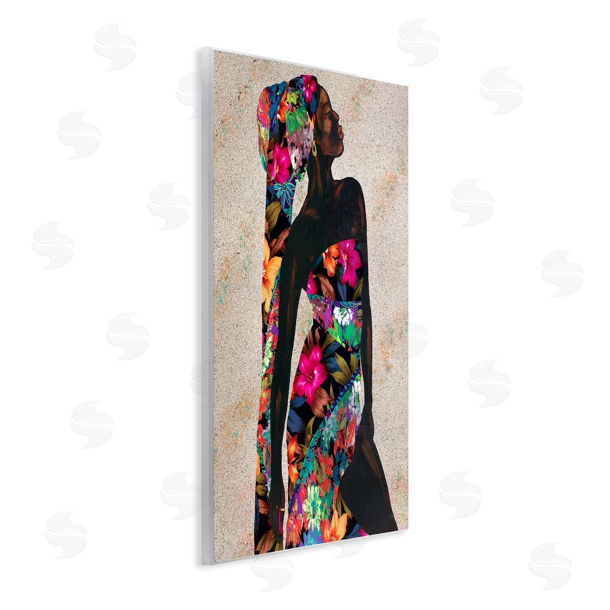 Female in Floral Pattern Outfit Wood Plaque Wall Art, Home Decor by Alonzo Saunders
