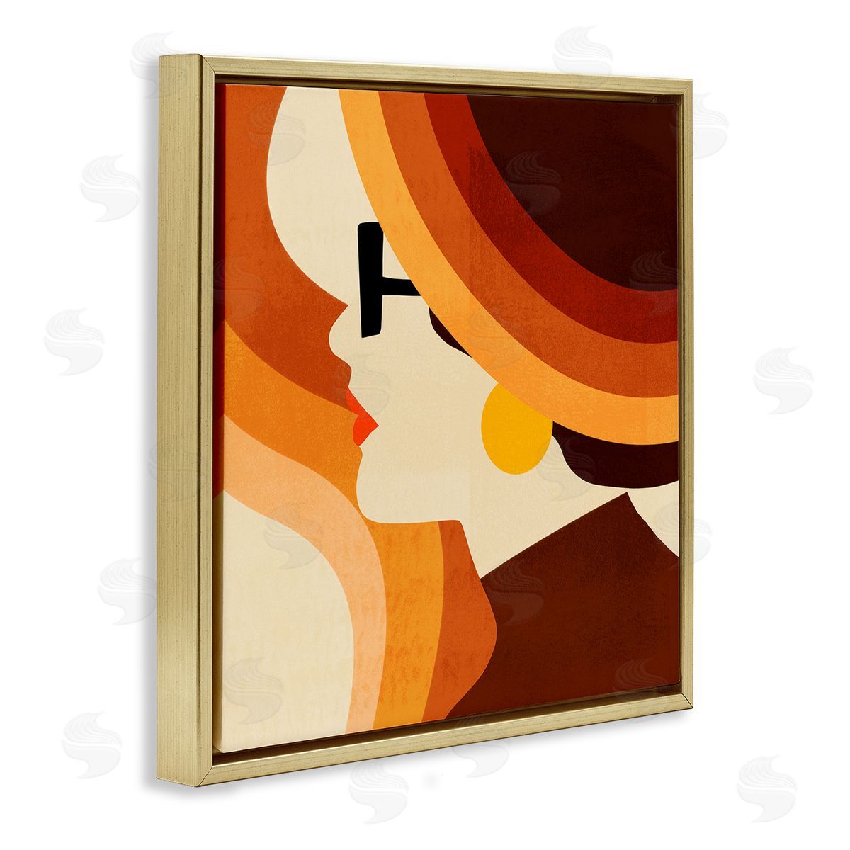 Retro Shape Female Portrait Gold Floating Frame Canvas Wall Art, Home Decor by Victoria Borges