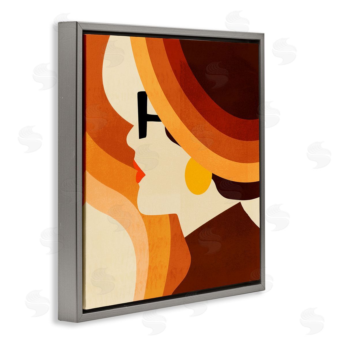 Retro Shape Female Portrait Grey Floating Frame Canvas Wall Art, Home Decor by Victoria Borges