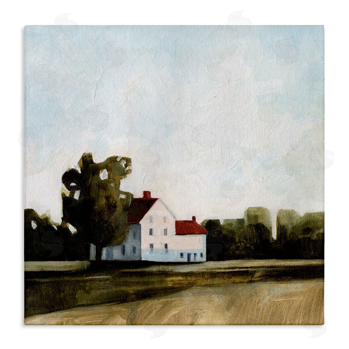 Cottage with Tree Meadow Canvas Wall Art, Home Decor by Emma Caroline