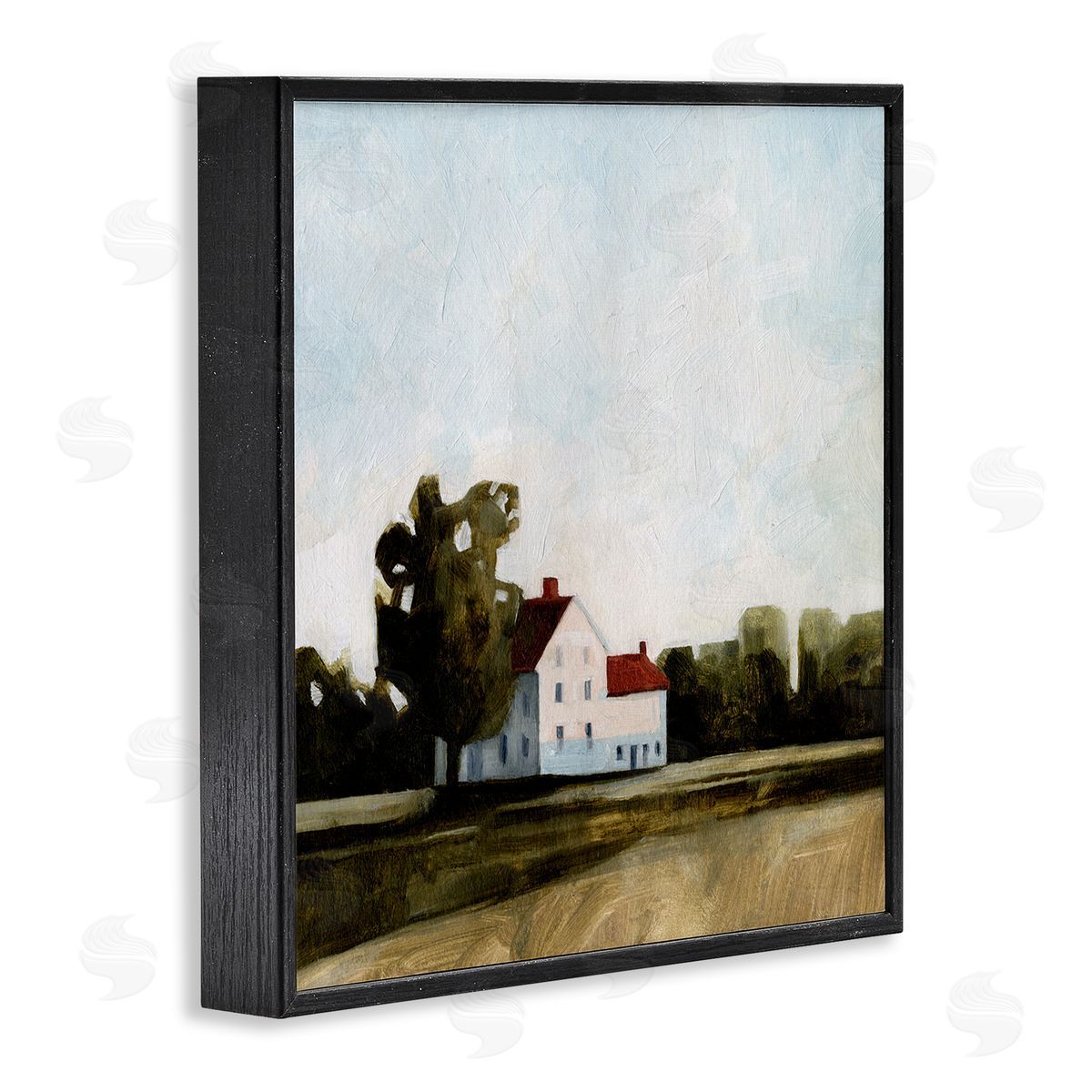 Cottage with Tree Meadow Black Frame Print Wall Art, Home Decor by Emma Caroline