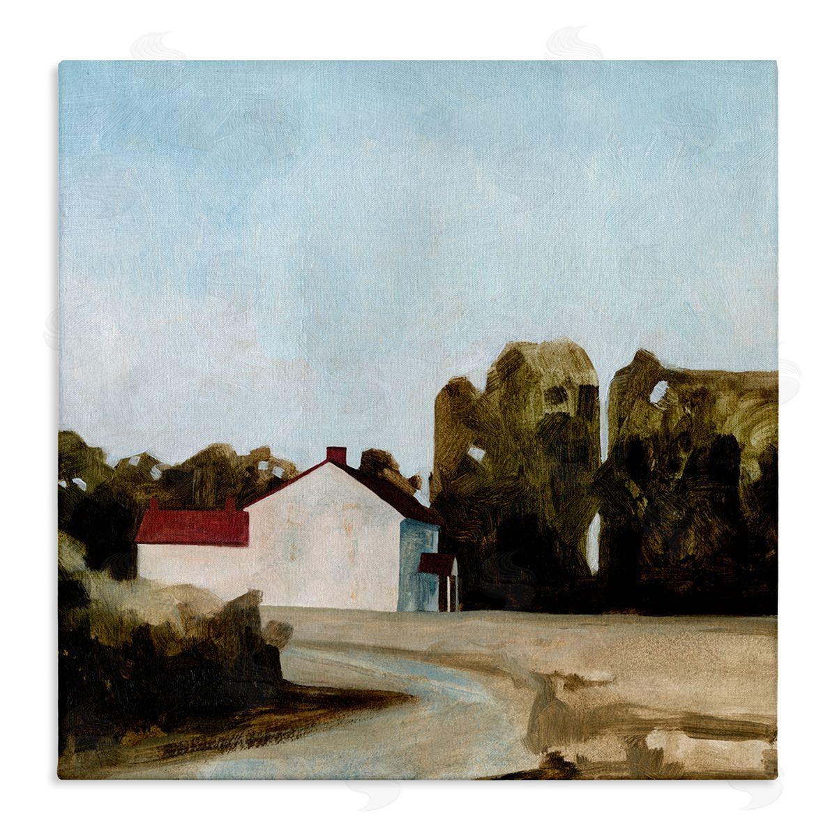 Farmhouse Cottage in Meadow Canvas Wall Art, Home Decor by Emma Caroline