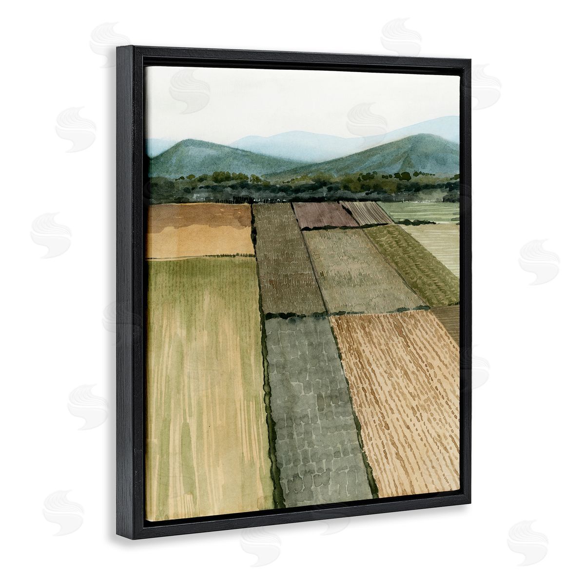 Green Farm Land Landscape Black Floating Frame Canvas Wall Art, Home Decor by Grace Popp