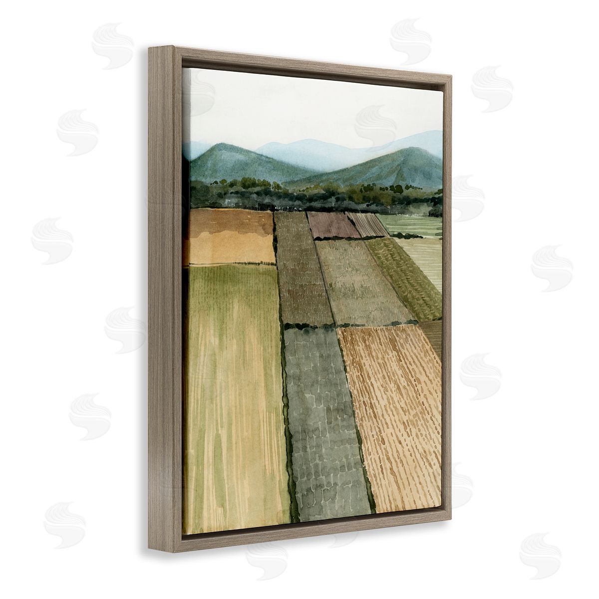 Green Farm Land Landscape Brown Floating Frame Canvas Wall Art, Home Decor by Grace Popp