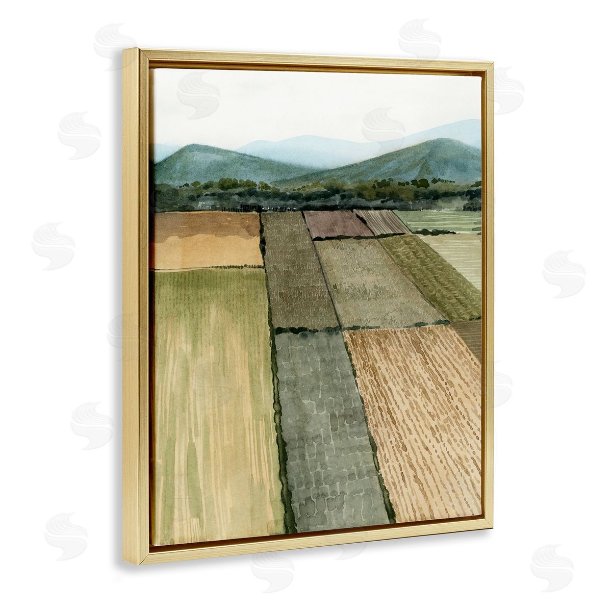 Green Farm Land Landscape Gold Floating Frame Canvas Wall Art, Home Decor by Grace Popp