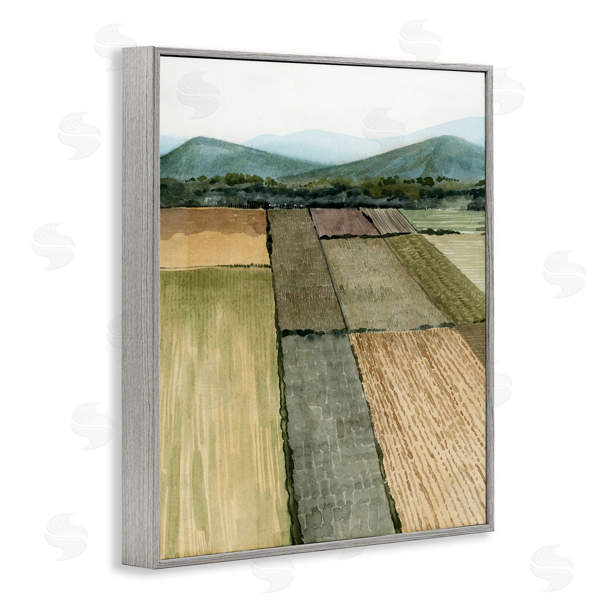 Green Farm Land Landscape Grey Frame Print Wall Art, Home Decor by Grace Popp