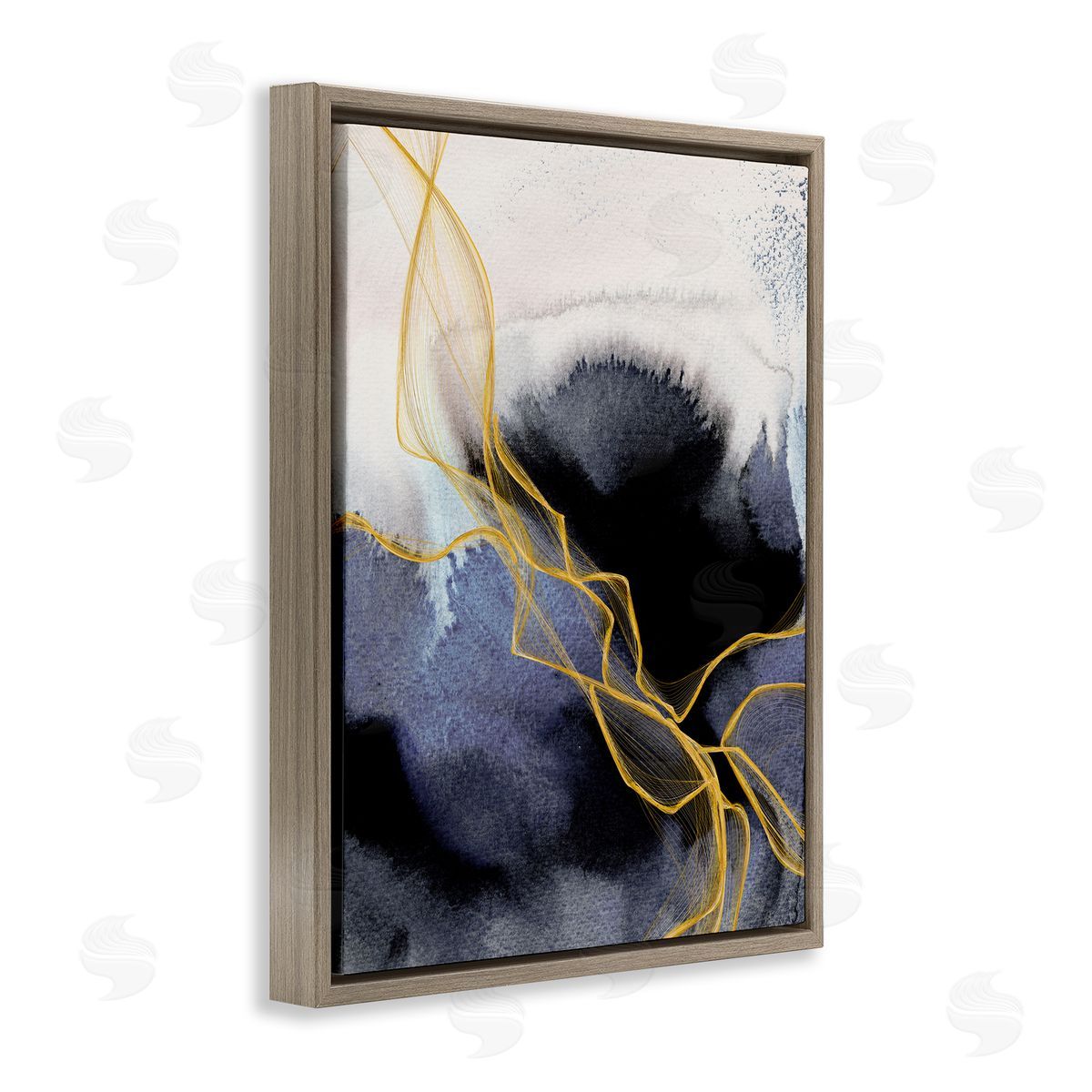 Modern Blue Coastal Abstract Brown Floating Frame Canvas Wall Art, Home Decor by Irena Orlov
