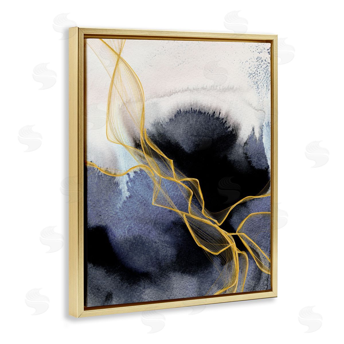 Modern Blue Coastal Abstract Gold Floating Frame Canvas Wall Art, Home Decor by Irena Orlov
