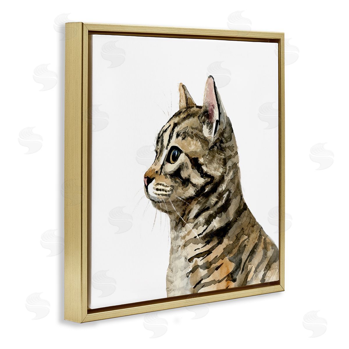 Watercolor Tabby Cat Portrait Gold Floating Frame Canvas Wall Art, Home Decor by Victoria Barnes