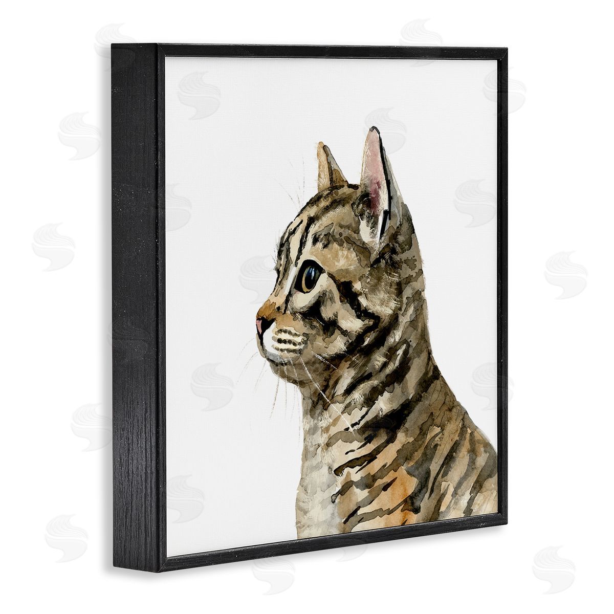 Watercolor Tabby Cat Portrait Black Frame Print Wall Art, Home Decor by Victoria Barnes