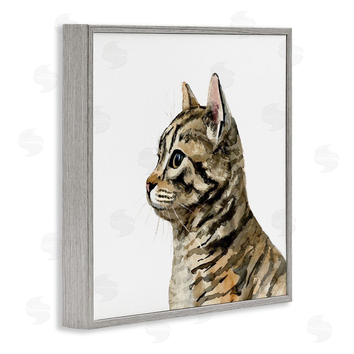 Watercolor Tabby Cat Portrait Grey Frame Print Wall Art, Home Decor by Victoria Barnes
